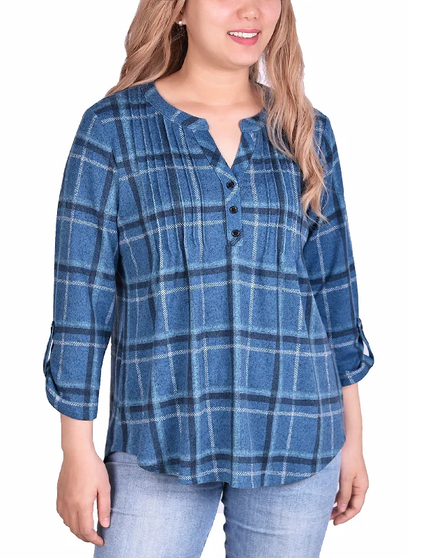 3/4 Sleeve Roll Tab Pintucked Front Pullover Top Artistic Women's Avant - Artistic Women's Avant - 3/4 Sleeve Roll Tab Pintucked Front Pullover Top Artistic Women's Avant - Artistic Women's Avant -
