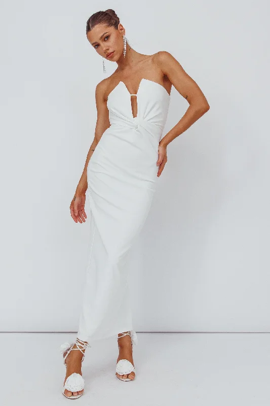Deonne Twist Waist Midi Dress White Hip Women's Retro Hip Women's Retro