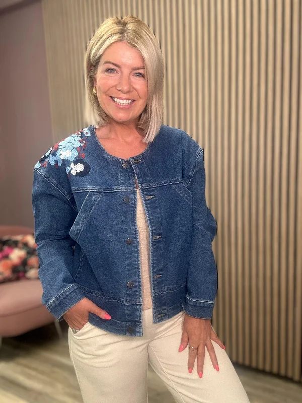 Zenia Denim Jacket (Medium Blue/Embroidery) Business Business