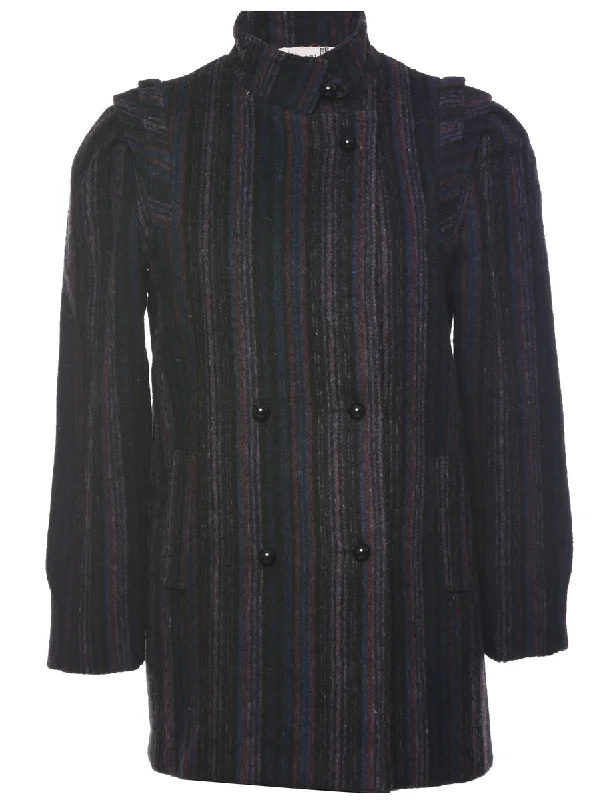 Striped Pattern Wool Coat - L Refined Women's  Refined Women's 