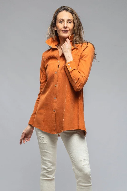 Olivia Long Suede Shirt w/ Pleated Back in Rust Modern Women's Tech Modern Women's Tech Olivia Long Suede Shirt w/ Pleated Back in Rust Modern Women's Tech Modern Women's Tech