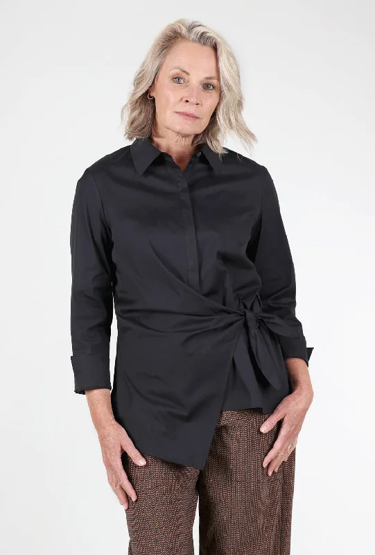 Perfect Travel Side Tie Shirt, Black Feminine Women's Style  Feminine Women's Style 