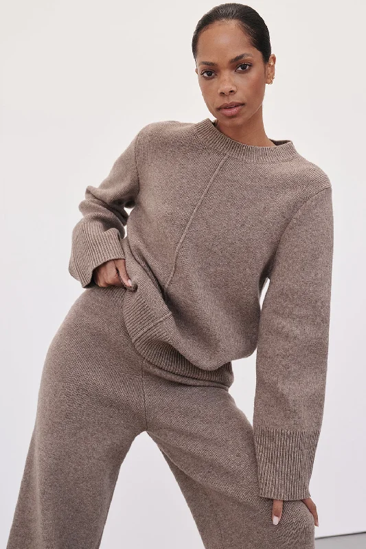 CLEMENCE CHOC MARLE KNIT JUMPER Trendy Women's Oversized Trendy Women's Oversized