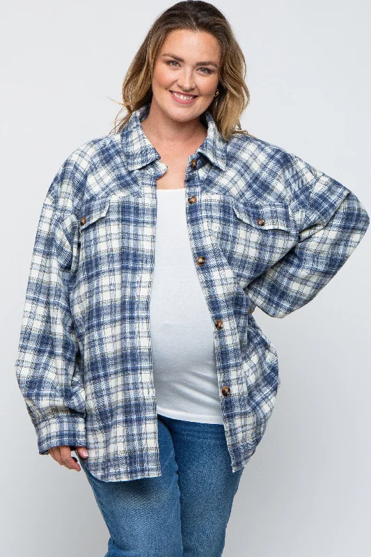 Navy Blue Flannel Plaid Button Up Maternity Plus Shacket Unique Women's Upcycled Unique Women's Upcycled Navy Blue Flannel Plaid Button Up Maternity Plus Shacket Unique Women's Upcycled Unique Women's Upcycled