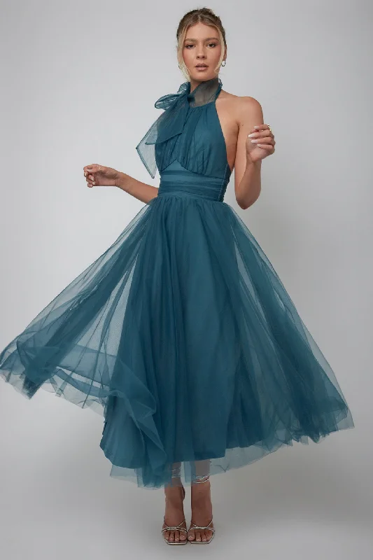 Andria Halterneck Tulle Midi Dress Teal Artistic Women's Avant - Artistic Women's Avant - Andria Halterneck Tulle Midi Dress Teal Artistic Women's Avant - Artistic Women's Avant -