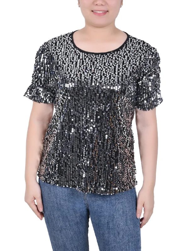 Petite Short Sleeve Sequined Top Cool Women's Skate Cool Women's Skate