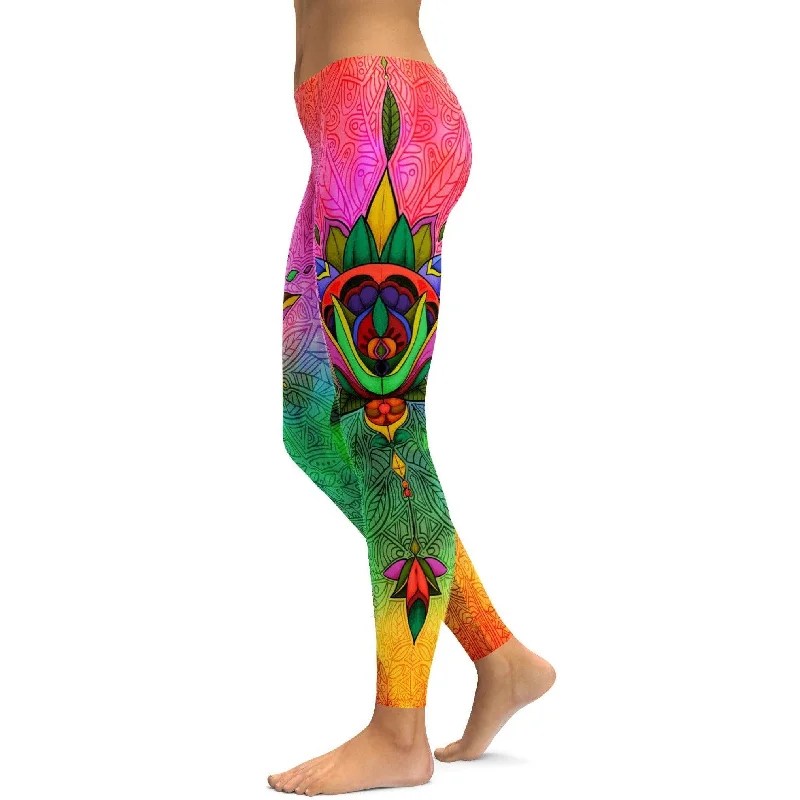 Colorful Ornamental Leggings Stylish Women's Neon Stylish Women's Neon
