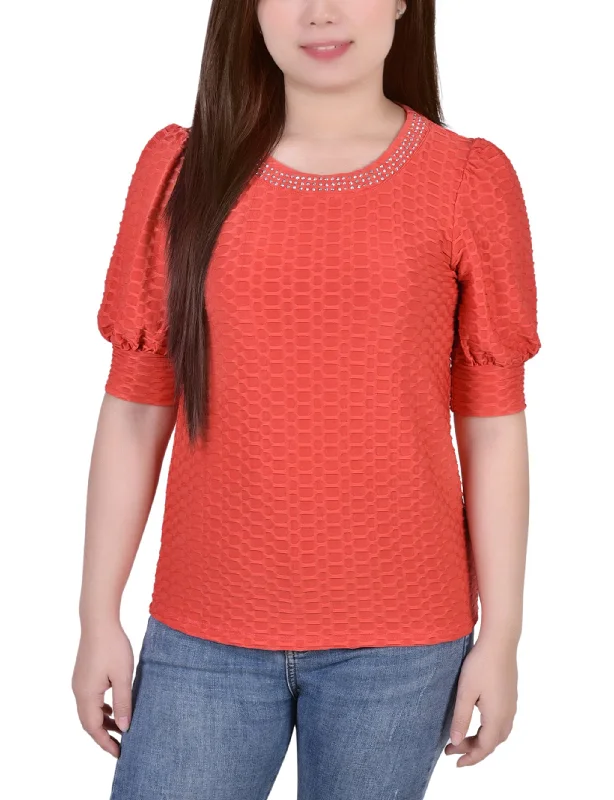 Short Puff Sleeve Honeycomb Top Business Business