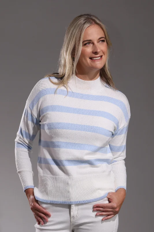 Luxe Knitwear stripe Jersey | Ivory/Sky | 7326ZZ Polished Women's Silk Polished Women's Silk Luxe Knitwear stripe Jersey | Ivory/Sky | 7326ZZ Polished Women's Silk Polished Women's Silk