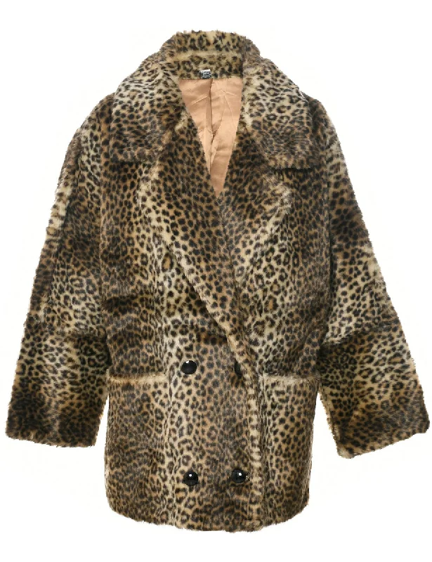 Leopard Print Faux Fur Coat - L Modern Women's  Modern Women's 