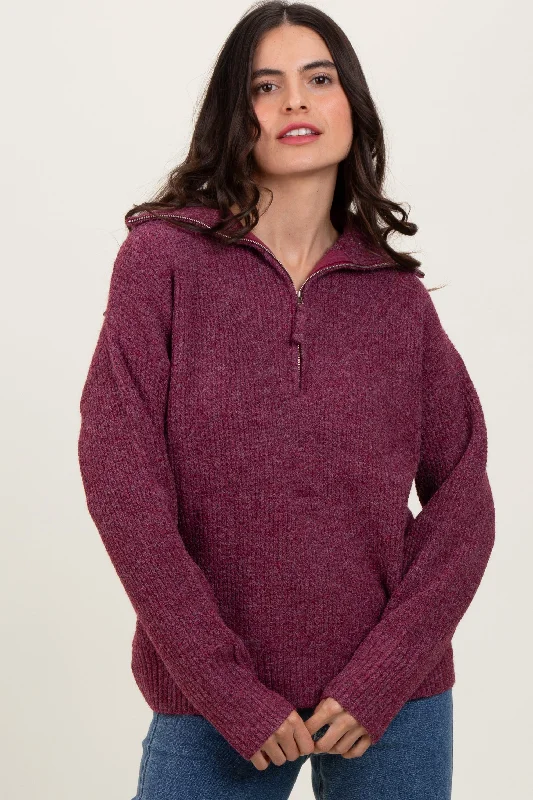 Burgundy Half Zip Pullover Sweater Modern Women's Tech Modern Women's Tech