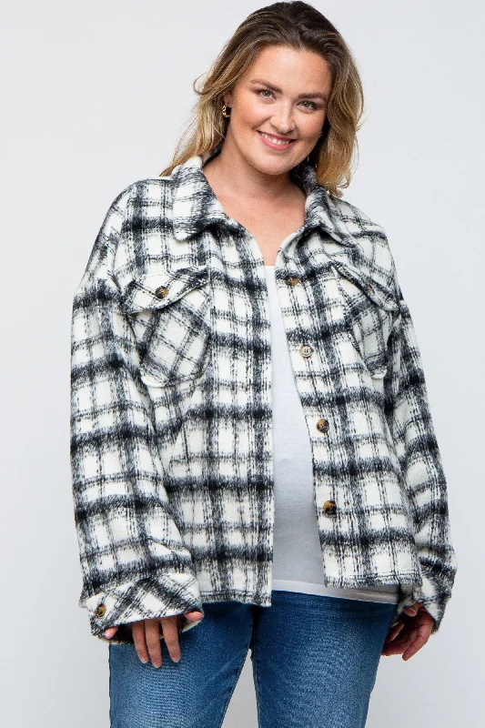Ivory Plaid Maternity Plus Shirt Jacket Preppy Women's College Preppy Women's College Ivory Plaid Maternity Plus Shirt Jacket Preppy Women's College Preppy Women's College