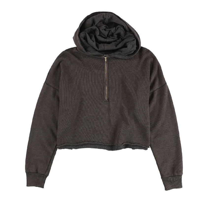 American Eagle Womens Half Zip Raw Edge Hoodie Sweatshirt, Brown, Small Relaxed Women's  Relaxed Women's 