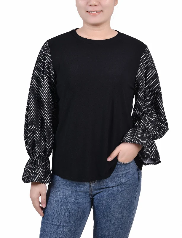 Petite Long Sleeve Top With Printed Sleeves Casual Women's Loose - fitting Casual Women's Loose - fitting Petite Long Sleeve Top With Printed Sleeves Casual Women's Loose - fitting Casual Women's Loose - fitting