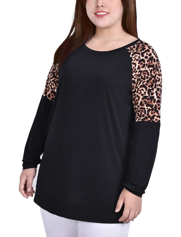 Plus Size Long Raglan Sleeve Top With Animal Print Insets Modern Women's Tech Modern Women's Tech