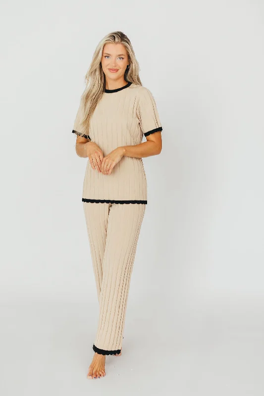 Adele Ribbed Knit Top and Pants Set in Light Taupe Edgy Women's Punk Edgy Women's Punk Adele Ribbed Knit Top and Pants Set in Light Taupe Edgy Women's Punk Edgy Women's Punk