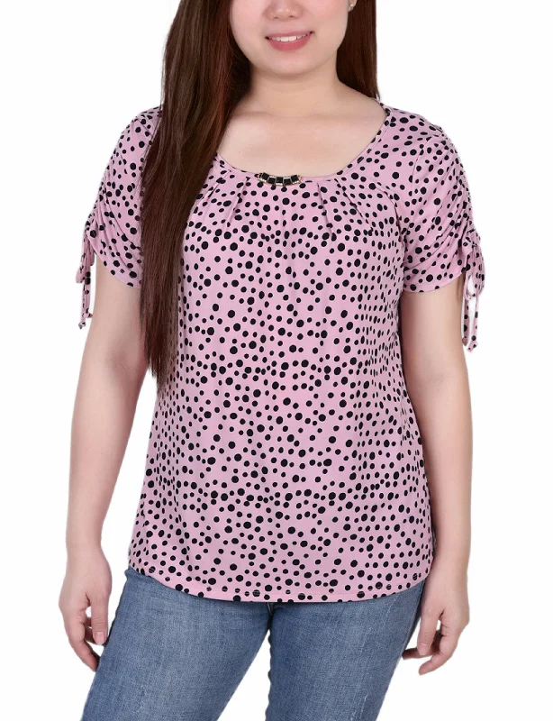 Short Ruched Sleeve Top With Pleats Hip Women's Urban Hip Women's Urban