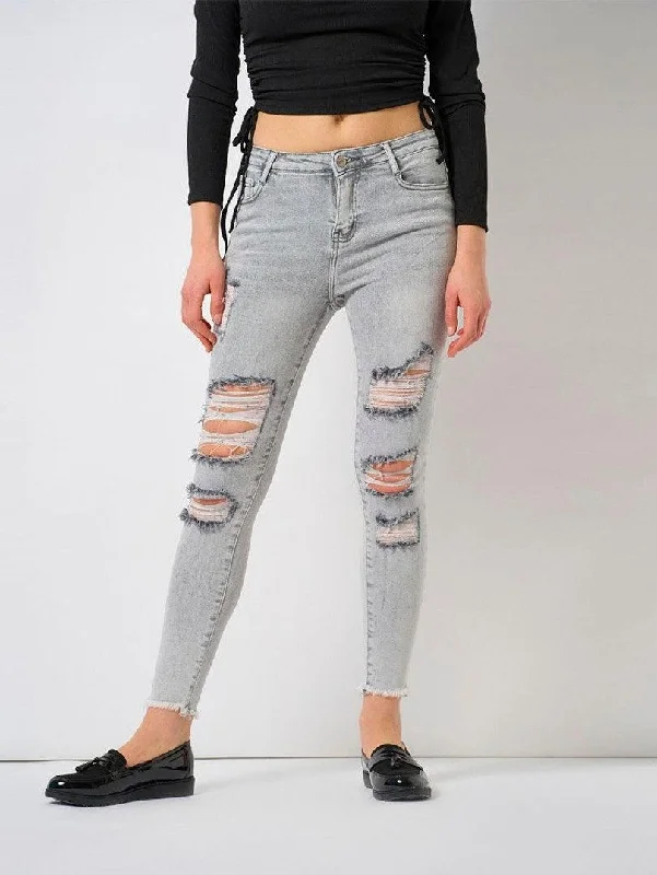 Jeans 5 poches taille haute gris destroy Luxurious Women's High - end Luxurious Women's High - end Jeans 5 poches taille haute gris destroy Luxurious Women's High - end Luxurious Women's High - end