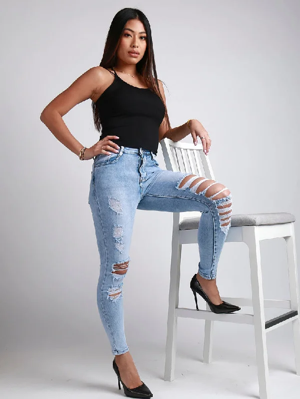 Jean destroy un bouton Trendy Women's Oversized Trendy Women's Oversized