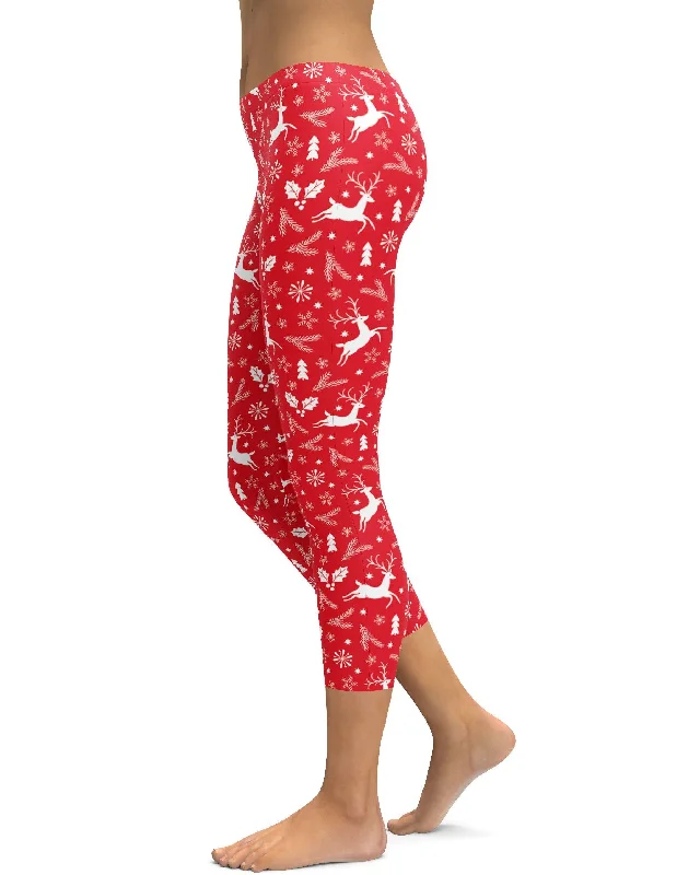 Red Reindeer Christmas Capris Preppy Women's College Preppy Women's College