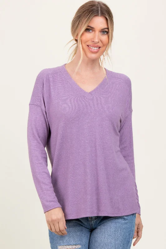 Lavender Basic V-Neck Long Sleeve Brushed Knit Top Confident Women's Power Confident Women's Power Lavender Basic V-Neck Long Sleeve Brushed Knit Top Confident Women's Power Confident Women's Power