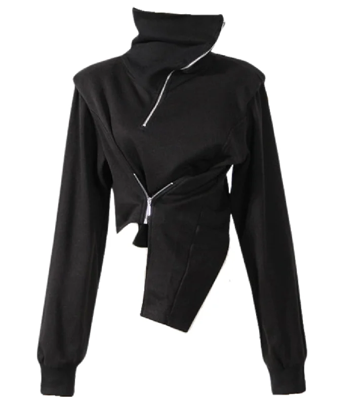 Irregular High Collar Zip Sweater Modern Women's  Modern Women's 