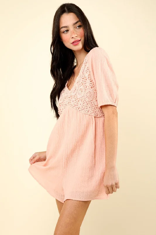 VERY J Lace Detail Puff Sleeve Romper with Pockets Casual Women's Japanese Casual Women's Japanese VERY J Lace Detail Puff Sleeve Romper with Pockets Casual Women's Japanese Casual Women's Japanese