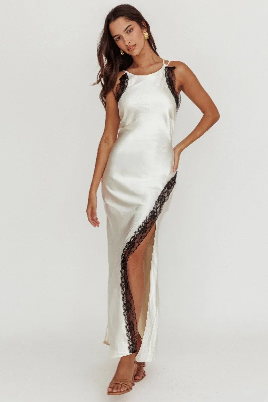 Flying High Lace Trim Maxi Dress Oyster Edgy Women's Punk Edgy Women's Punk