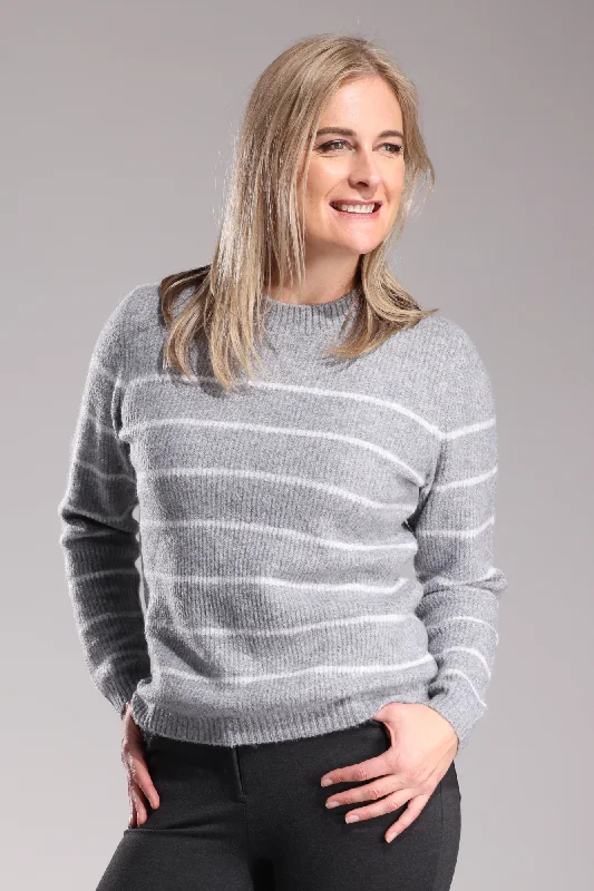 Stripe Faux Mohair Blend Jersey | Silver/Cloud Marle | 6853ZZ Artistic Women's Avant - Artistic Women's Avant - Stripe Faux Mohair Blend Jersey | Silver/Cloud Marle | 6853ZZ Artistic Women's Avant - Artistic Women's Avant -