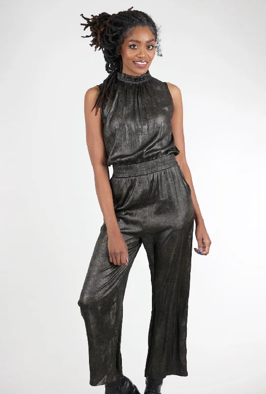 Ruffle Neck Jumpsuit, Black Feminine Women's Soft  Feminine Women's Soft 