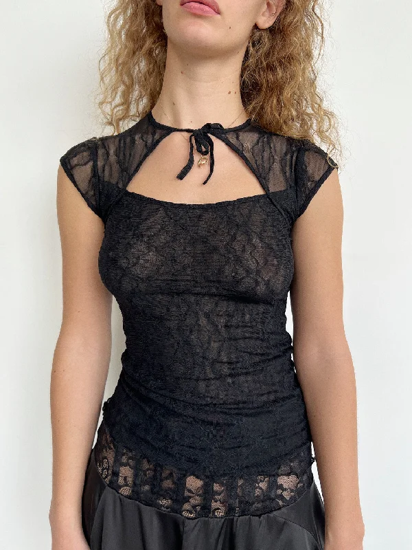 Mariposa Lace Bow Tee - Night Laid - back Women's Style Laid - back Women's Style