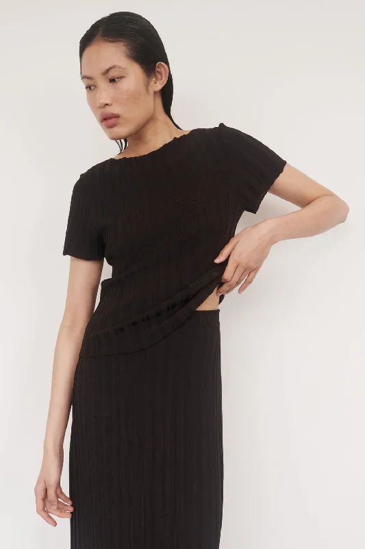 SYLVIA BITTER CHOC CAP SLEEVE TOP Traditional Women's Wool Traditional Women's Wool