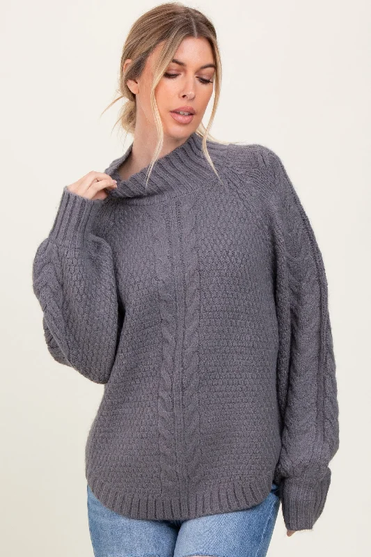 Charcoal Mixed Chunky Cable Knit Mock Neck Sweater Classic Women's Tweed Classic Women's Tweed Charcoal Mixed Chunky Cable Knit Mock Neck Sweater Classic Women's Tweed Classic Women's Tweed