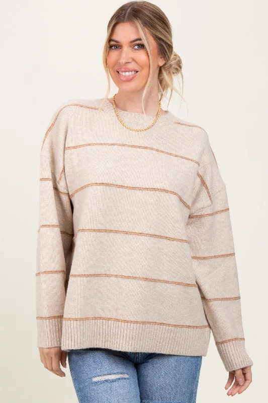 Beige Striped Drop Shoulder Sweater Vintage Women's 1970S  Vintage Women's 1970S 