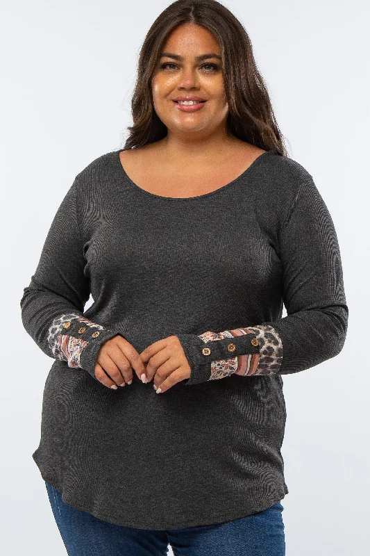 Charcoal Colorblock Sleeve Plus Top Modern Women's Tech Modern Women's Tech