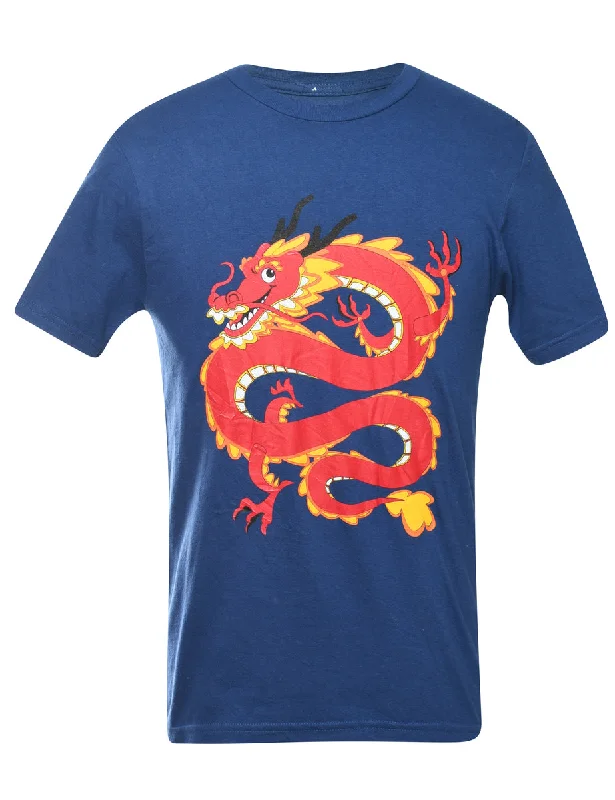 Blue Dragon Printed T-shirt - M Modern Women's Tech Modern Women's Tech