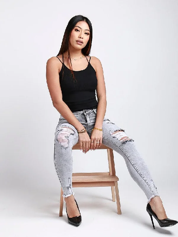 Jeans slim push up gris destroy Cozy Women's Winter Cozy Women's Winter