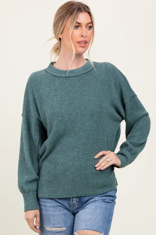 Light Olive Brushed Ribbed Knit Pullover Cool Women's Skate Cool Women's Skate