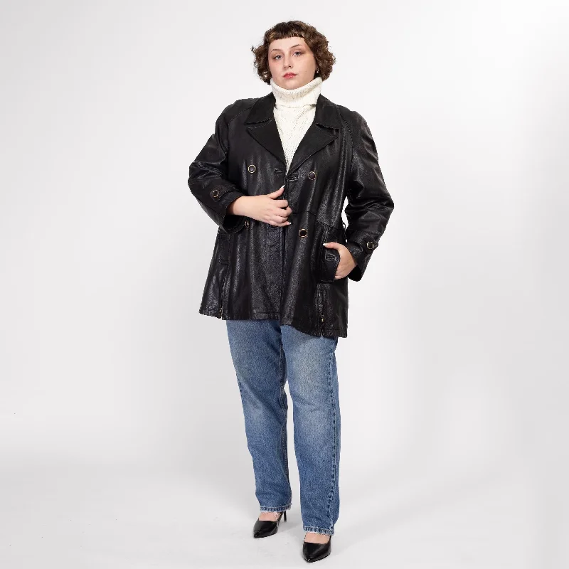 Large 70s Black Leather Double Breasted Jacket Dynamic Women's Moto Dynamic Women's Moto Large 70s Black Leather Double Breasted Jacket Dynamic Women's Moto Dynamic Women's Moto