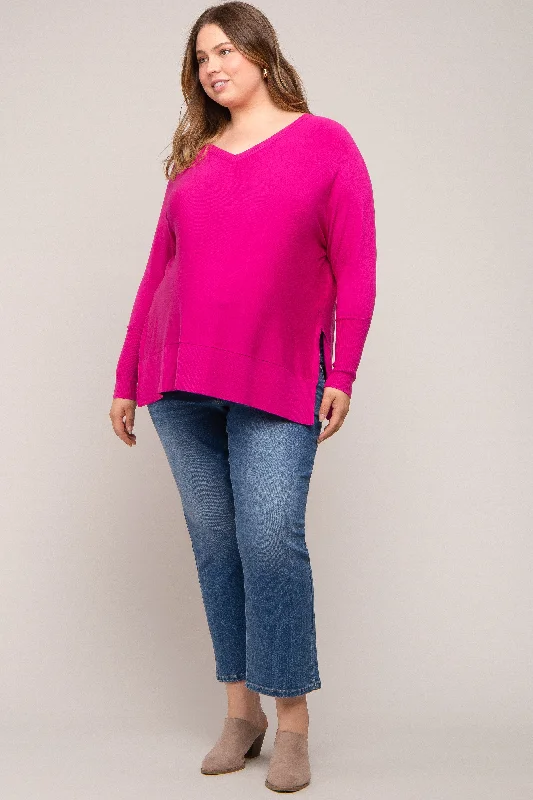 Fuchsia Knit Long Dolman Sleeve Plus Maternity Top Vintage Women's 1970S Vintage Women's 1970S Fuchsia Knit Long Dolman Sleeve Plus Maternity Top Vintage Women's 1970S Vintage Women's 1970S