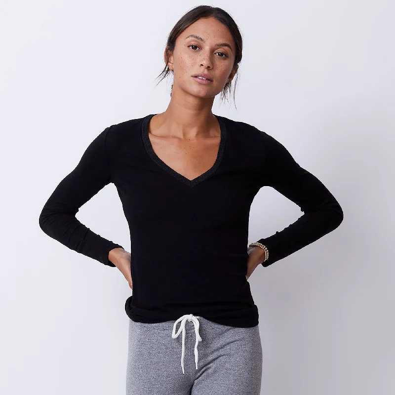 Textured Tri-Blend Fitted Long Sleeve V Neck Tee Refined Women's Hand - crafted Refined Women's Hand - crafted