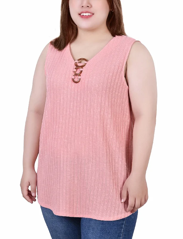 Plus Size Sleeveless Ribbed Top With Triple Rings Casual Women's Japanese Casual Women's Japanese Plus Size Sleeveless Ribbed Top With Triple Rings Casual Women's Japanese Casual Women's Japanese