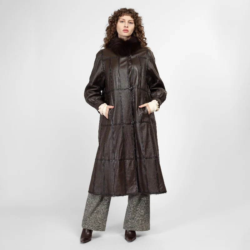 Medium 90s Dark Brown Leather & Fur Reversible Coat Modern Women's  Modern Women's 