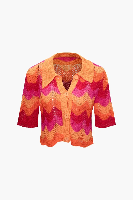 Color Block Crochet Knit Short Sleeve Top performance performance
