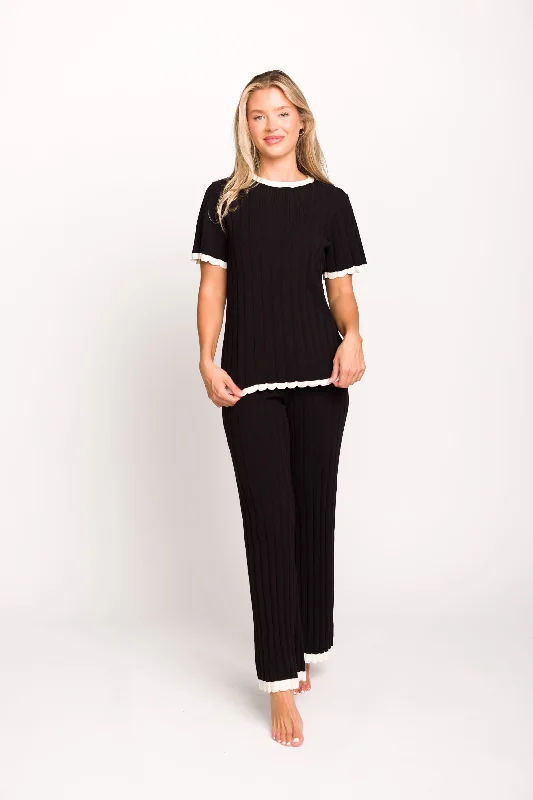 Adele Ribbed Knit Top and Pants Set in Black Stylish Women's Tropical Stylish Women's Tropical Adele Ribbed Knit Top and Pants Set in Black Stylish Women's Tropical Stylish Women's Tropical