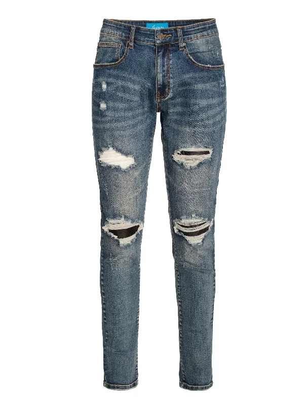 Indigo Denim with Leather Patch (7562) Laid - back Women's Style Laid - back Women's Style Indigo Denim with Leather Patch (7562) Laid - back Women's Style Laid - back Women's Style