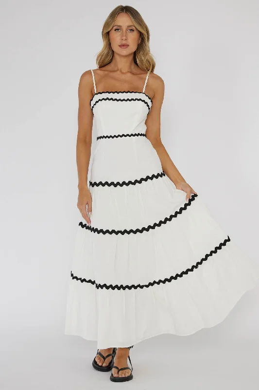 Confidante Ric Rac Trim Maxi Dress White British Gentlewoman Style British Gentlewoman Style