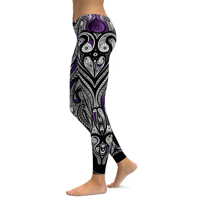 Purple Ornament Pattern Leggings Sustainable Organic Sustainable Organic
