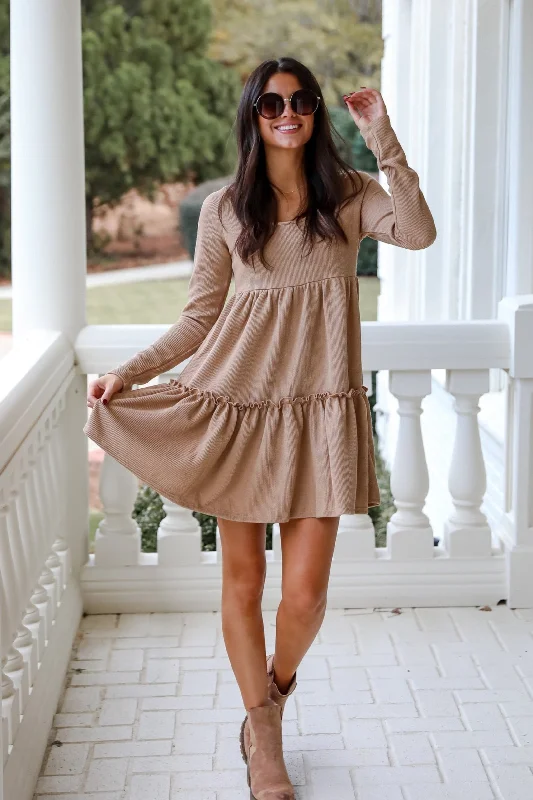 FINAL SALE - Adorable Promise Taupe Knit Babydoll Mini Dress Street Street