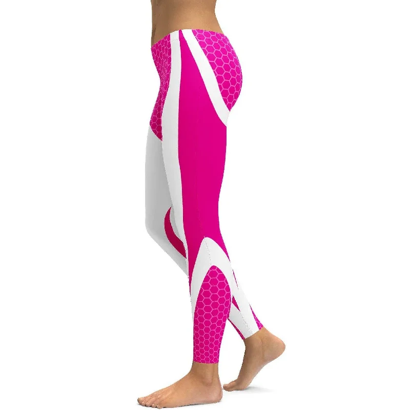 Pink Honeycomb Carbon White Leggings Casual Women's Japanese  Casual Women's Japanese 